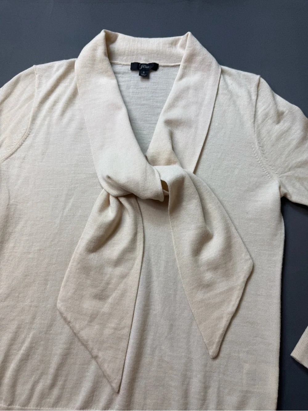 J. Crew Cream Tie-Neck 100% Wool Sweater